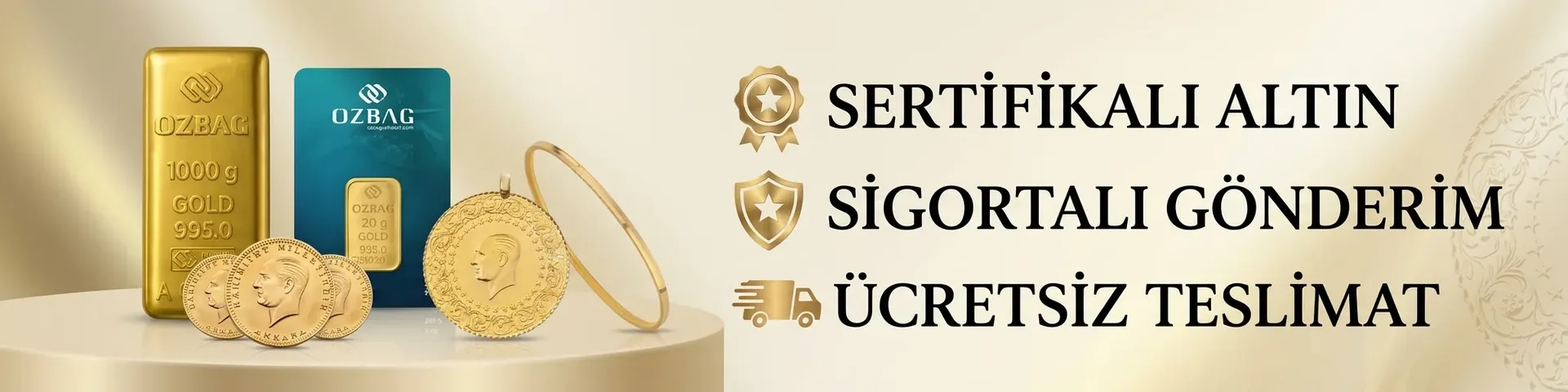Sertifikalı altın, sigortalı gönderim, ücretsiz teslimat