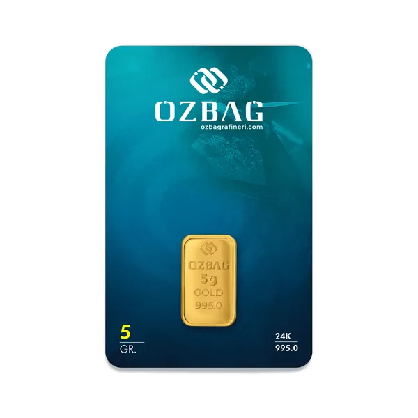 Özbağ 5 gram külçe altın, kartela ön yüzü